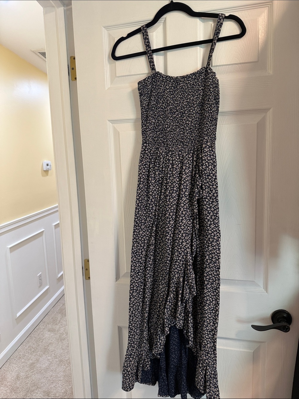 Floral Spaghetti Strap Maxi Dress in Navy and White